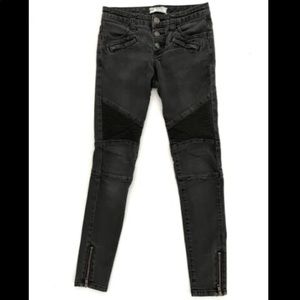 Free People Washed Black Skinny Moto Jeans with Button Fly, size 30